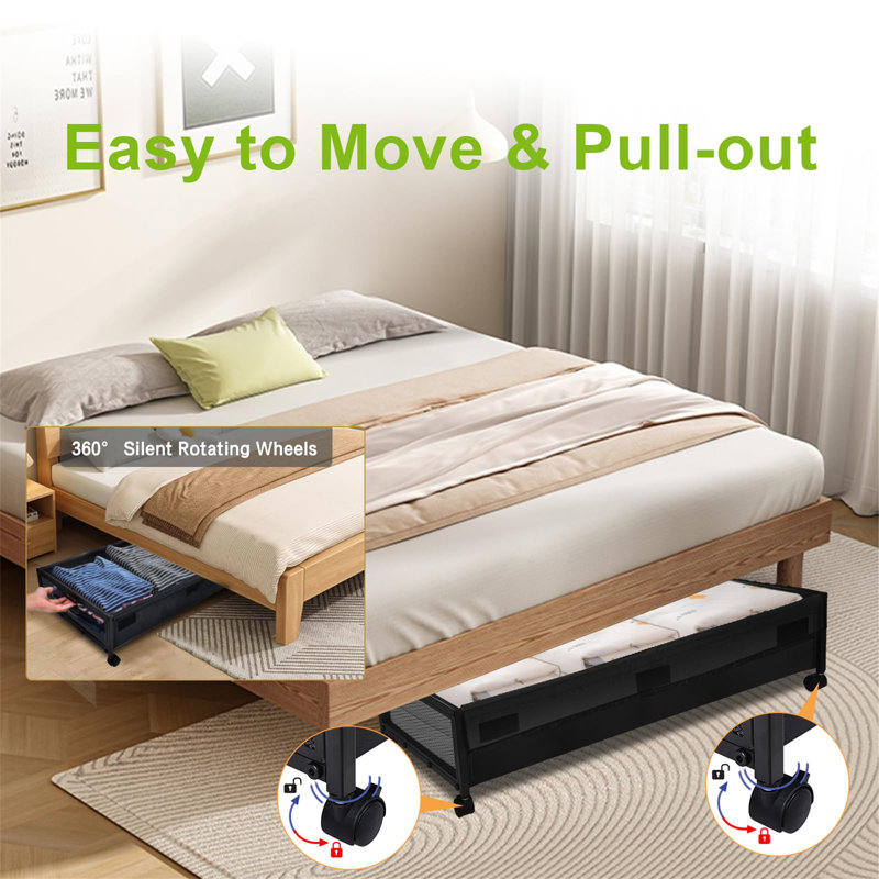 Black Fabric Under Bed Storage Containers with Clear PVC Lids