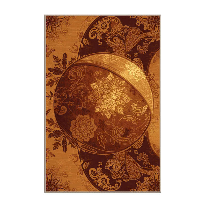 Machine Washable Elkton Christmas Pudding Classic Oriental Rug in Brown – Beige Binding, 2x5