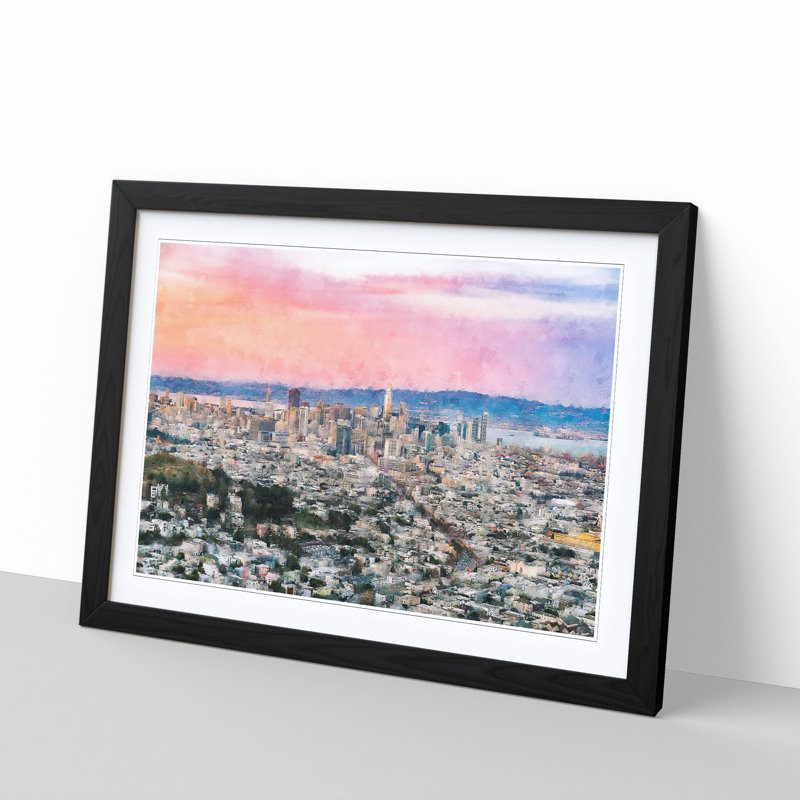 Evening Colours of San Francisco - Picture Frame Graphic Art Print, 45cm H x 63cm W x 2cm D, Black Framed
