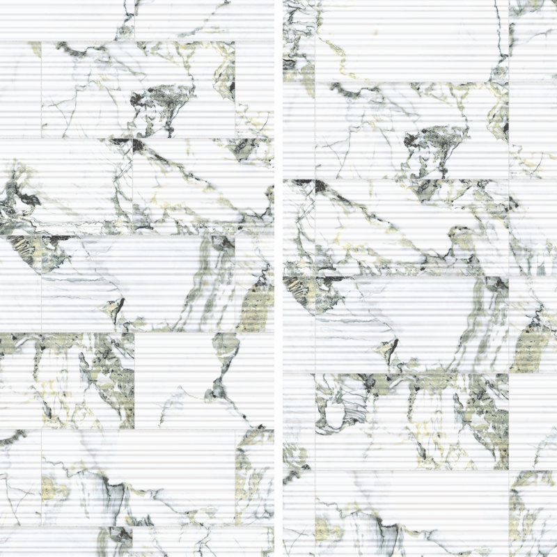 Carrelage plissé Merola 11-3 / 4 po X 23 1/2 po Carreau de porcelaine pour plancher et mur, Vert/blanc