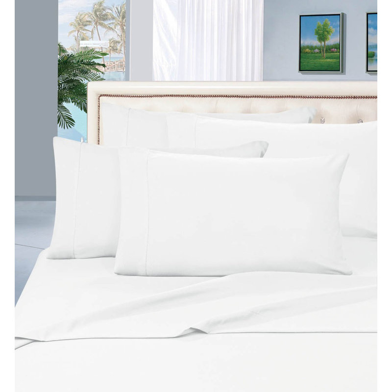 Ensemble de draps en polyester 1500 fils, Blanc, Ensemble de draps pour très grand lit