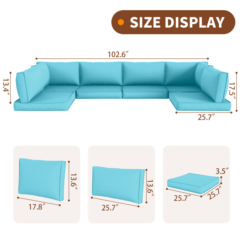 14-Piece Outdoor Sectional Cushions Set, Seat Cushions with Zippered Covers for Patio Furniture, Blue