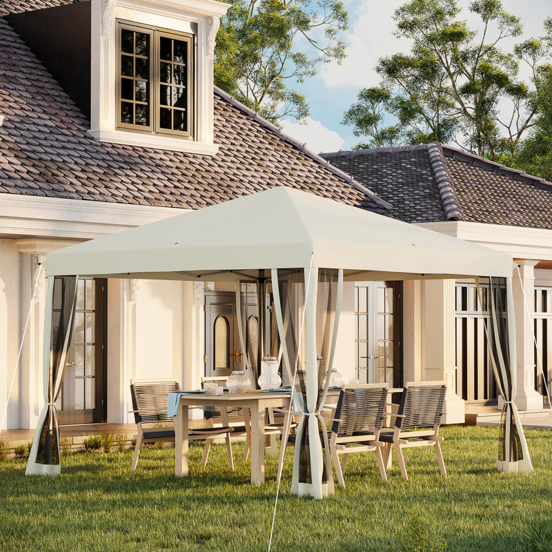 Toile escamotable 10 'X Comprend un filet. Hauteur réglable pour les activités de plein air. Jardin parfait, patio. Peut accueillir 10 personnes. Installation et démontage sans effort. Tente en tissu bloquant. Beige Yoga idéal