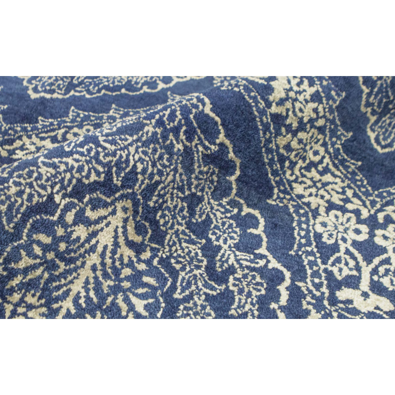 Hand-Knotted High-Quality Blue and Silver Area Rug