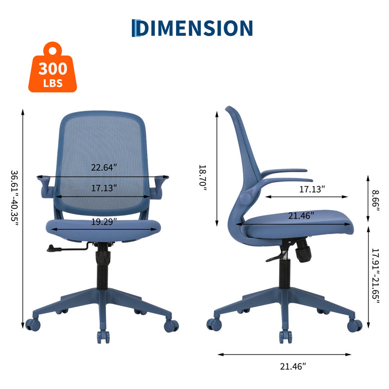 Chaise de bureau ergonomique à accoudoirs rotatifs, Bleu, Bleu