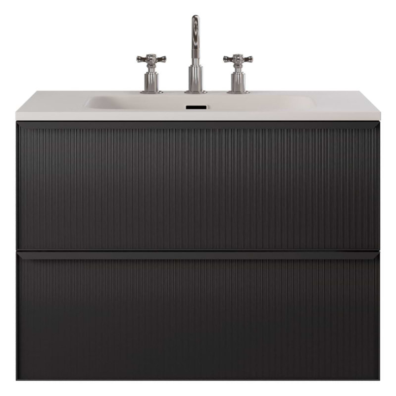 Astor 42" Single Vanity With Integrated White Solid Surfacetop, Black, 30"