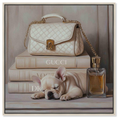 «Ivory Books and Frenchie», reproduction d'art sur toile par Art Remedy