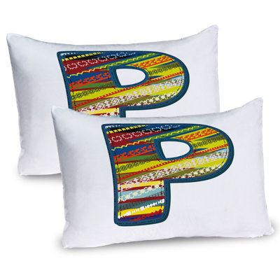 Ambesonne Letter P Pillow Sham 2 Pack Boho Style Theme Night Blue Yellow Red -  pil-2_44462_36x20