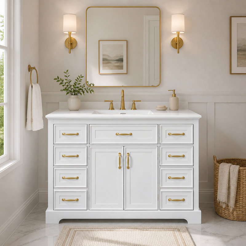 Freestanding Standard Single Vanity Bathroom Vanity With Resin Top
