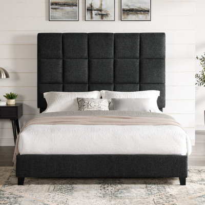 Lit tapissier contemporain de grande taille avec lit gris foncé et tissu