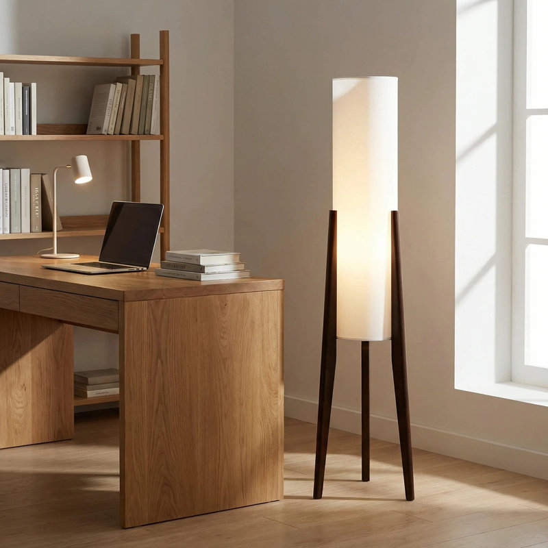 45.87'' Soild Wood Tripod Floor Lamp, Walnut