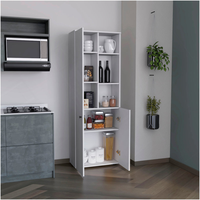 Riner Multistotage 67" H With 5-Tier Storage Shelves And 2 Doors, White, White