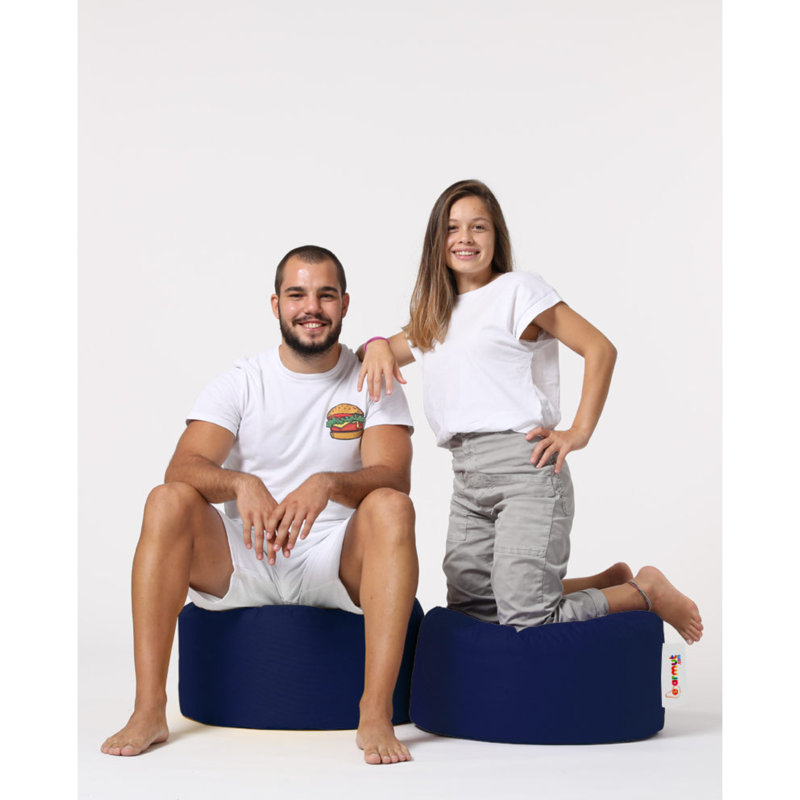 Modern Garden Pouffe - Waterproof Seating, Dark Blue, 21.7 in Diameter x 11.8 in Height | 100% Polyester with Original Bead Styrofoam | Hidden Zipper System, Perfect for Indoor/Outdoor Entertainment & Relaxation