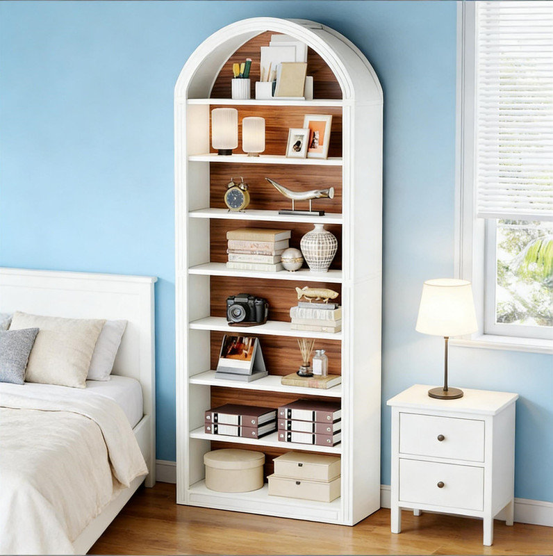 Arched Bookcase,Spacious Display Shelving Unit,Tall Bookshelf, Satin