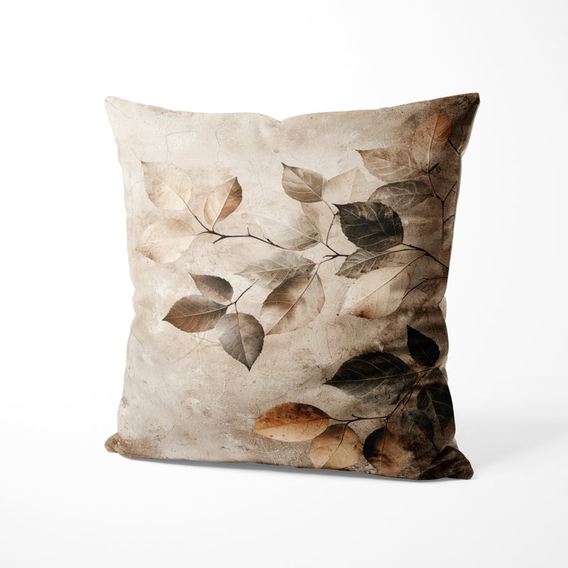 Coussin décoratif à motif de feuilles - Taupe, H 16 po x l 16 po