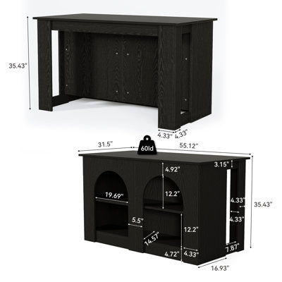 55.12" Kitchen Island with 2-Tier Storage Shelves for Kitchen