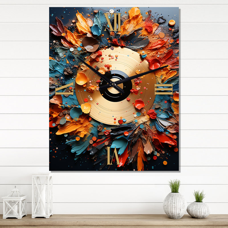 Horloge murale musicale surdimensionnée en vinyle coloré III, Très grand