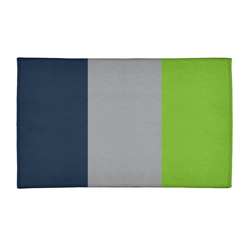 Tapis à rayures bleu/gris/vert, Rectangle 3 pi x 5 pi