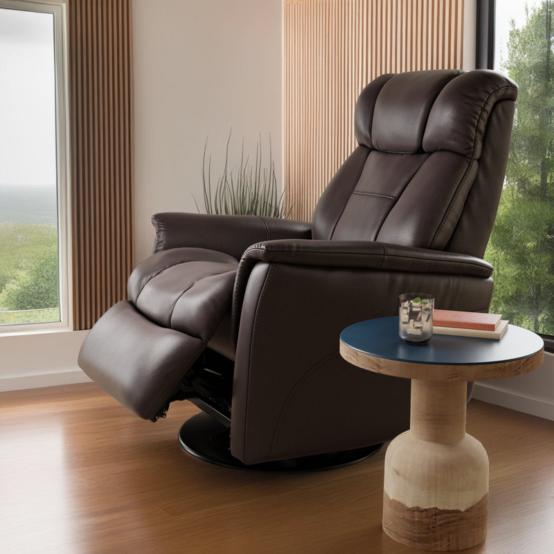 ??360° Swivel Glider Recliner – Adjustable Headrest & Footrest – No-Sag Suspension – Multiple Upholstery Options?, Dark Brown
