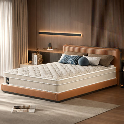 13” Firm Euro Top Hybrid Mattress for Extra Lumber & Hip Support, Foam Enchased, Certipur-US Certified, Damask Fabric Cover.