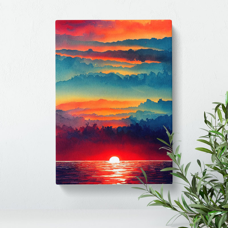 Sunset Watercolour No.2 - Wrapped Canvas, 50cm H x 35cm W x 3cm D