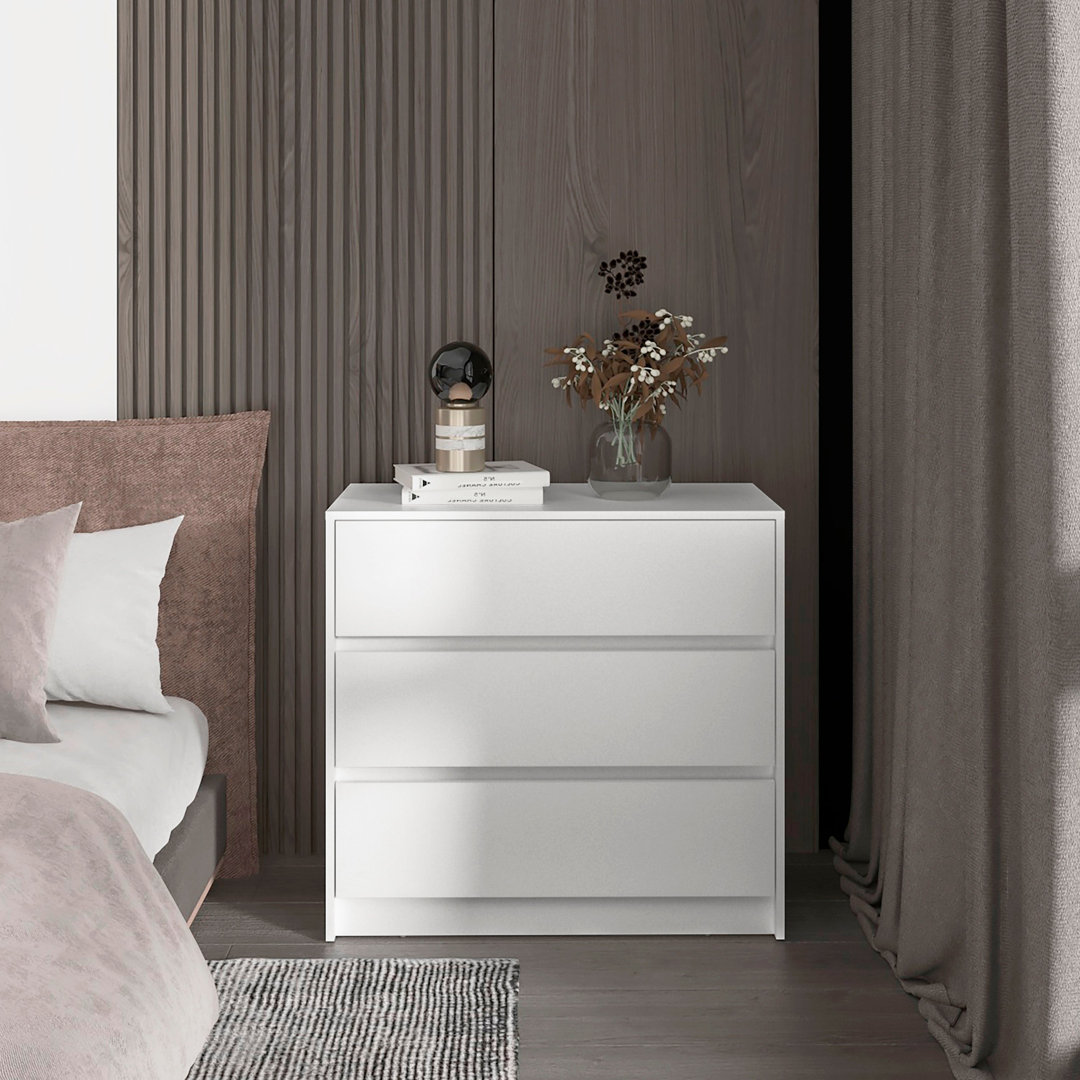 Austin chest of drawers in melamine with three metal rail drawers