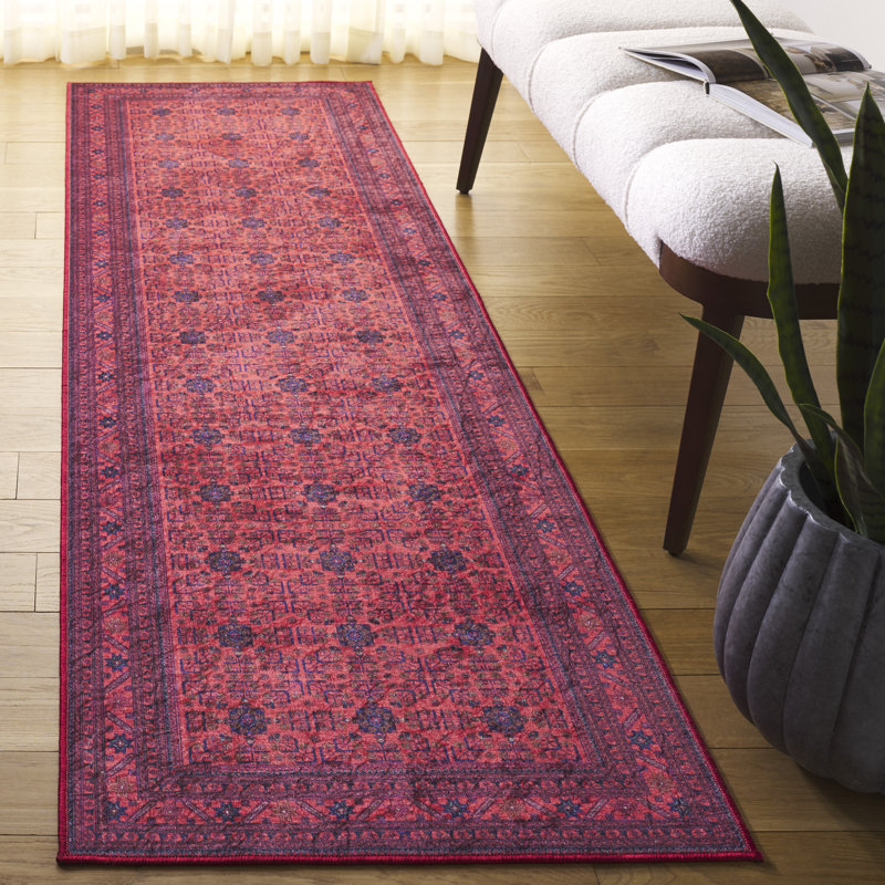 Wynna Orlando Felt/Velvet/Laminated Film Machine Washable Southwestern Rug in Red/Black, Runner 2'2" x 8'