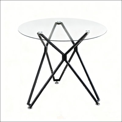 Table de salle à manger ronde en verre trempé de 35,4 pouces, convenant à 1 à 4 personnes, petite table de salle à manger de cuisine peu encombrante, équipée de pieds en métal robustes, convenant à la salle à manger, au salon, en noir