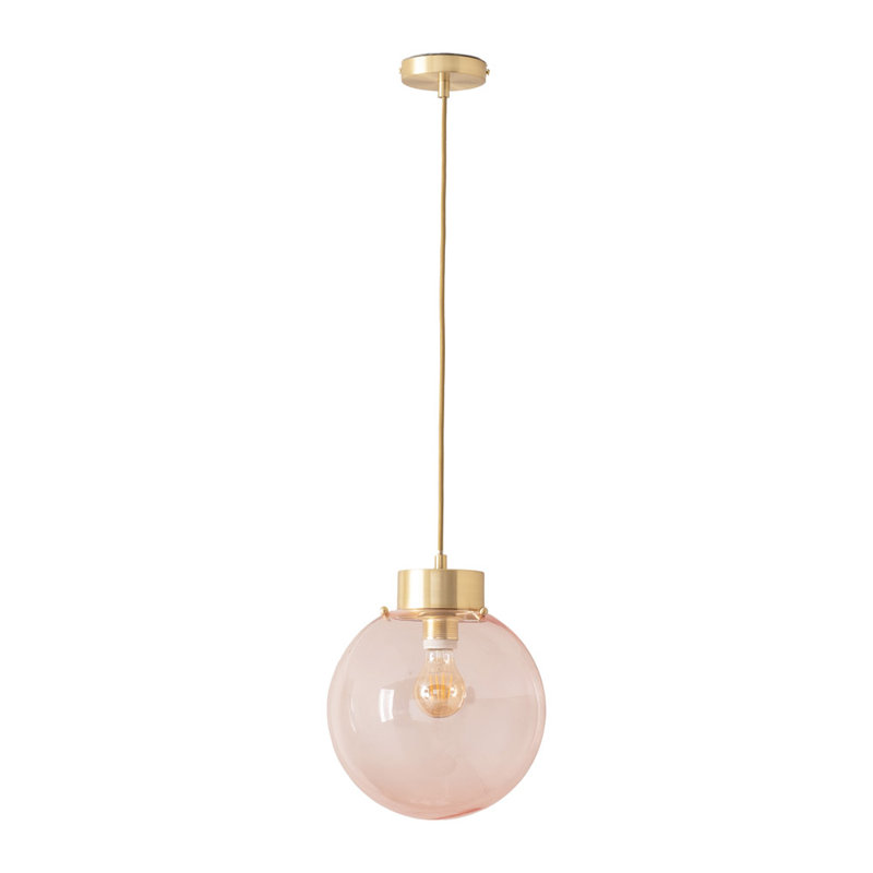 Frenchie Pink Glass Globe Capped Ceiling Pendant Light, No