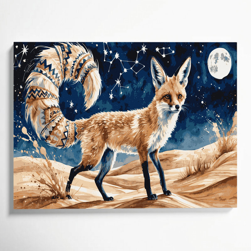 Wildlife Fennec Fox Gray Canvas Wall Art, 24" H x 36" W