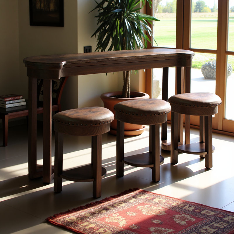 Ensemble de table de bar 4 pièces avec 3 tabourets de bar rembourrés en polyuréthane, table de petit-déjeuner avec 3 tabourets rembourrés, ensemble de table de salle à manger à hauteur de comptoir en bois massif pour le salon et la salle à manger. Espresso