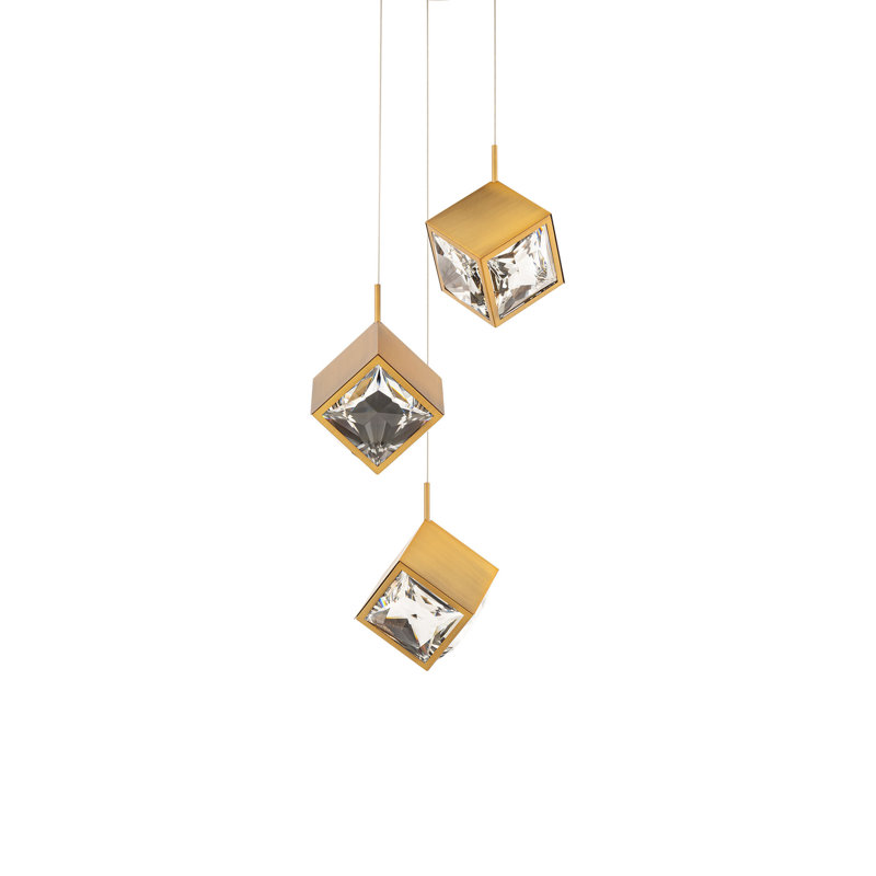 Ice Cube Round Multi-Light 4-CCT Pendant, Aged Brass