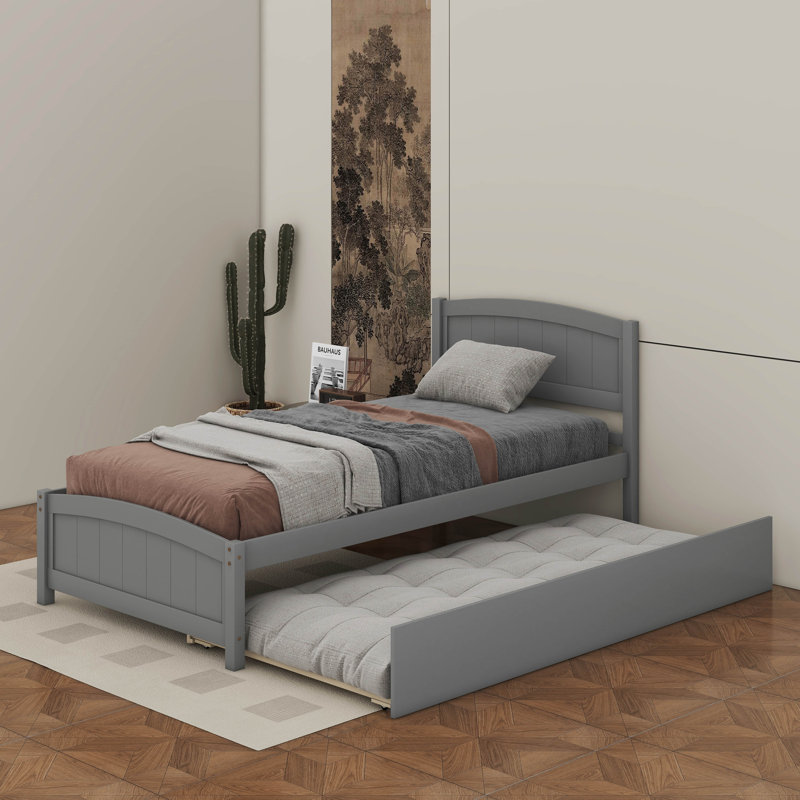 Platform Bed With Trundle, Gray