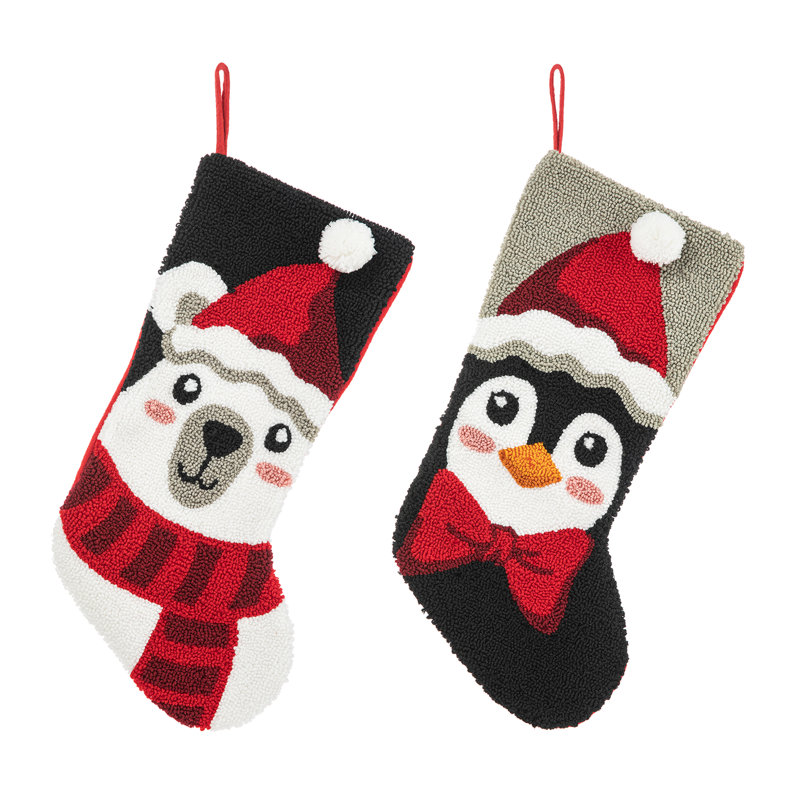 Bas de Noël crocheté de 20,5 po, ours polaire et pingouin