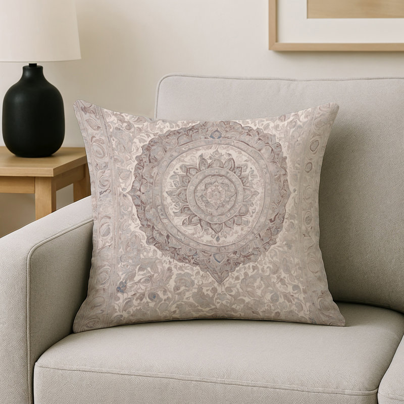 Coussin décoratif intérieur / extérieur gris Modern Modern, Carré 16 po, Gris / beige damassé