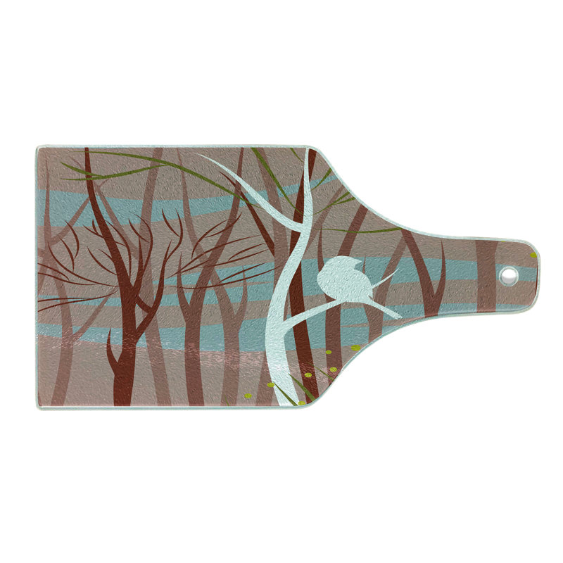 Ambesonne Forest Tempered Glass Cutting Board Bird on Leafless Branch Multicolor