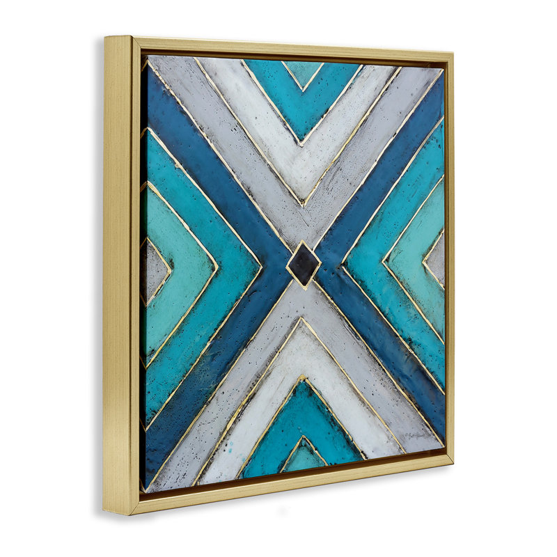 «Geometric Blue Symmetometric Design», art mural encadré sur toile flottante par Britt Hallowell, H 18 po x l 18 po