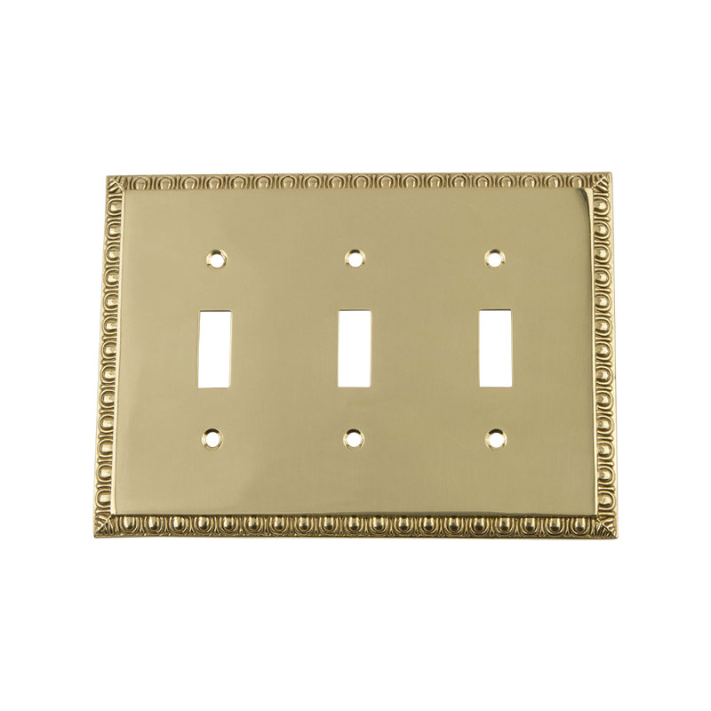 Egg and Dart 3-Gang Toggle Light Switch Wall Plate, Polished Brass
