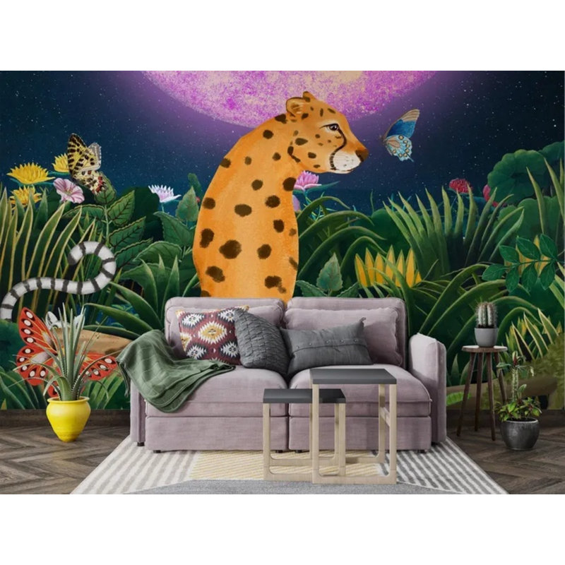 Green Jungle Leopard Kids Wall Mural, 96" L x 108" W