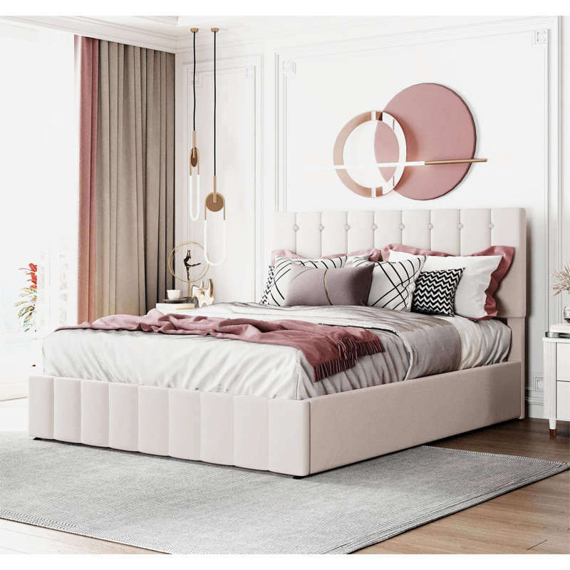 Adedoyin EU Double - 140 X 200 Cm Metal Storage Bed, Cream/White