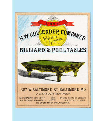 « the h.w. collender company world renown billard & pool tables », affiche rétro