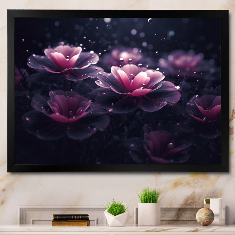 «Mauve Serene Magnolias III», reproduction sur toile encadrée, H 12 po x l 20 po x P 1 po, Cadre photo noir