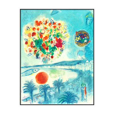 Reproduction d'art sur toile encadrée, "Bouquet de soleil" de la série Nice and The Cote d'azur par Marc Chagall, décorations pour bureau à domicile (cadre de couleur bois mince, 12 po x 16 po)