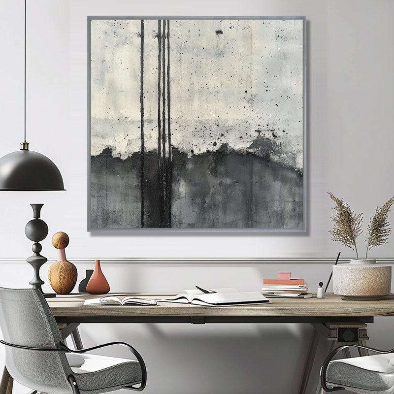 Iron Line Canvas, Concrete Wall Art, Cemiyah, H 36 po x l 36 po, Silver Floater Framed