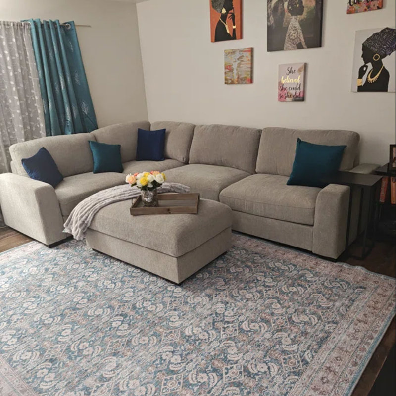 Canapé modulaire très grand avec repose-pieds Eugenja, 100% polyester gris clair, 36.2" H x 124.41" W x 86.61" D