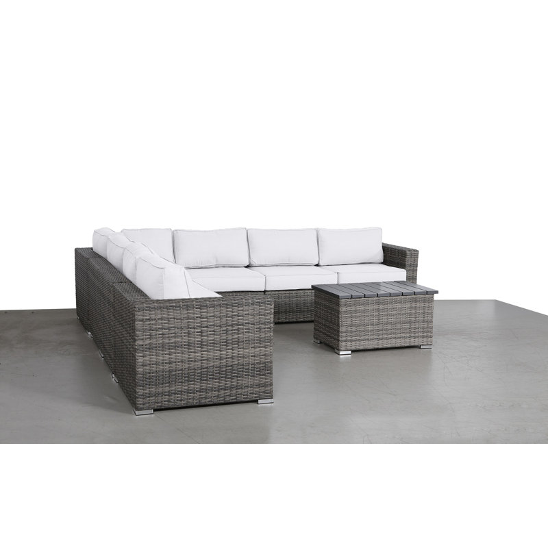 8 Piece Wicker Sectional Seating Group with Sunbrella Cushions, Mixed Gray