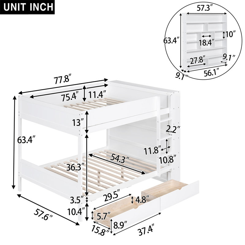 Louis Solid Bunk Bed With 2 Drawers, Full Over Full, White