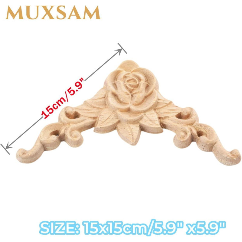Appliques en bois sculptées, décalcomanies en coin rose 8 pièces, découpes de rosettes en bois non peintes