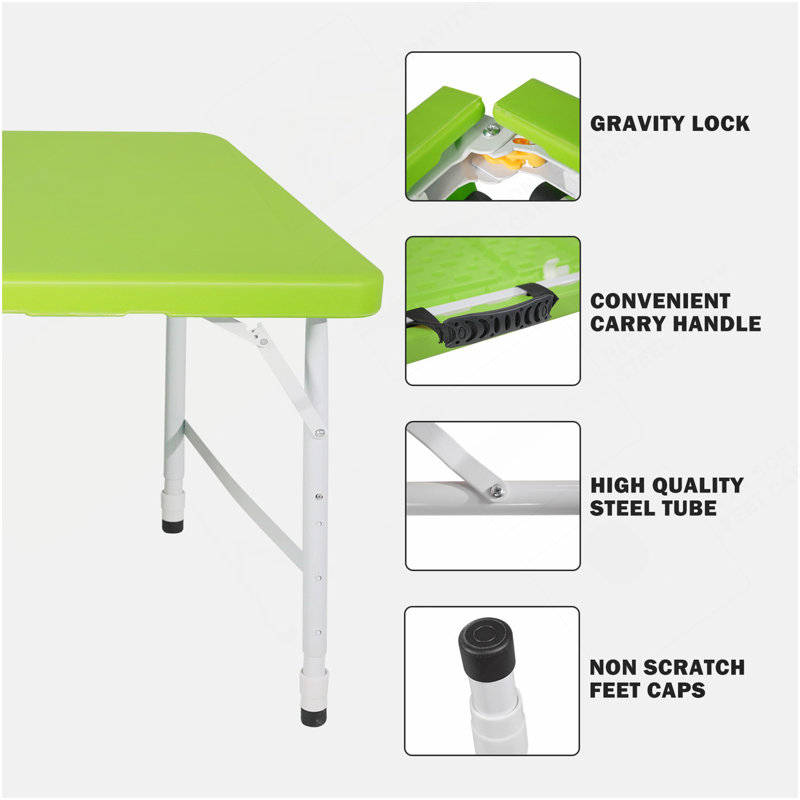 Table pliante portative verte de 4 pieds pour un maximum de 135 kg, Vert/blanc