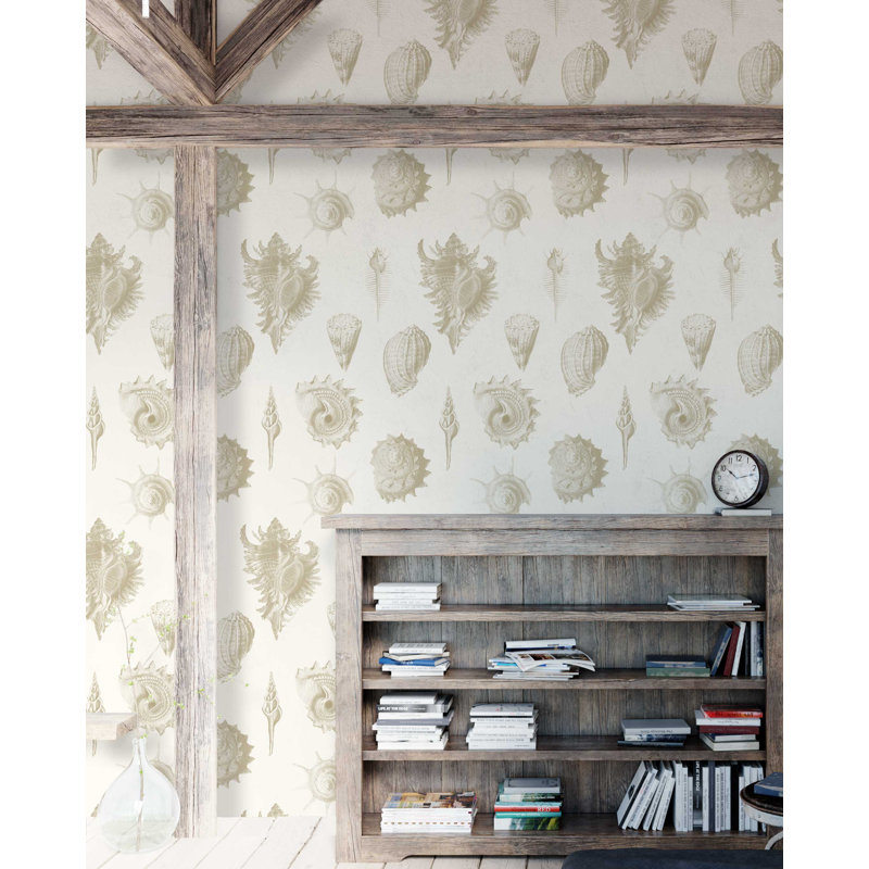 Shell Fossils 33' L x 20.5" W  Wallpaper Roll, Tan